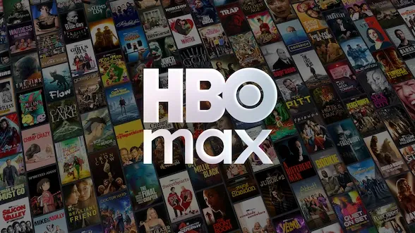 HBO Max logo with movie posters behind it